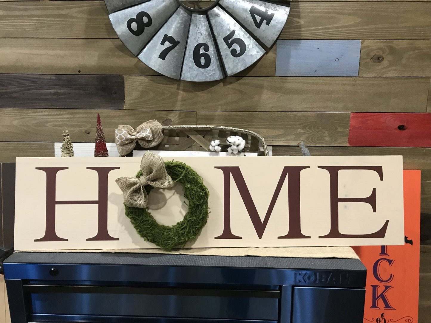 Horizontal Home Wreath Sign 11x48" $80