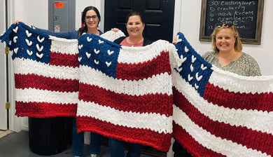 5.25.24 @11am American Flag Chunky Hand Knit Blankets